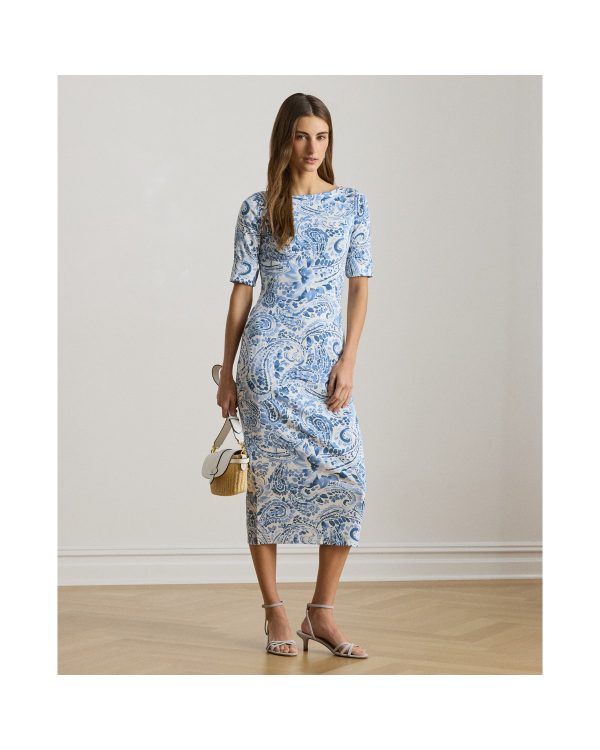 Ralph Lauren Paisley Cotton Boatneck Midi Dress