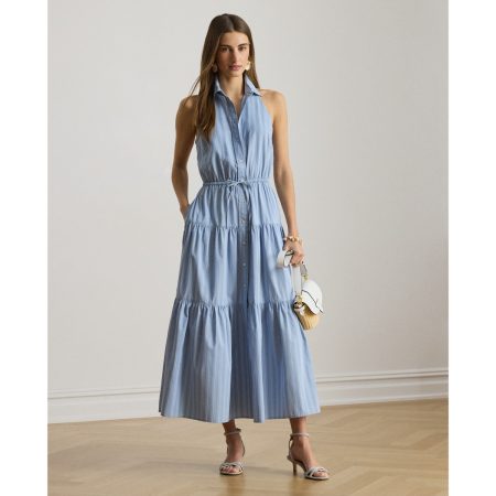 Ralph Lauren Striped Broadcloth Tiered Shirtdress