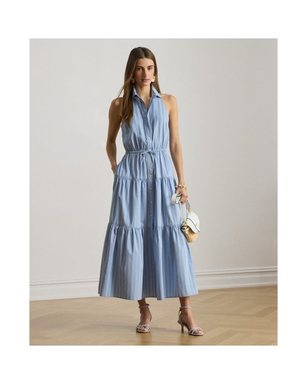Ralph Lauren Striped Broadcloth Tiered Shirtdress