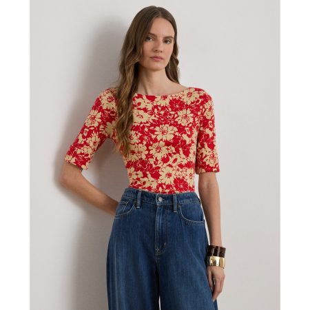 Ralph Lauren Floral Stretch Cotton Boatneck Tee