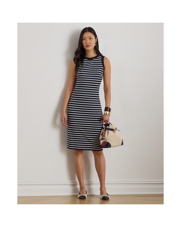 Ralph Lauren Striped Snap-Trim Ponte Sheath Dress