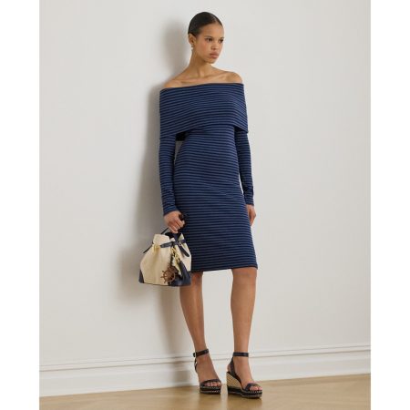 Ralph Lauren Striped Ribbed Off-the-Shoulder Dress