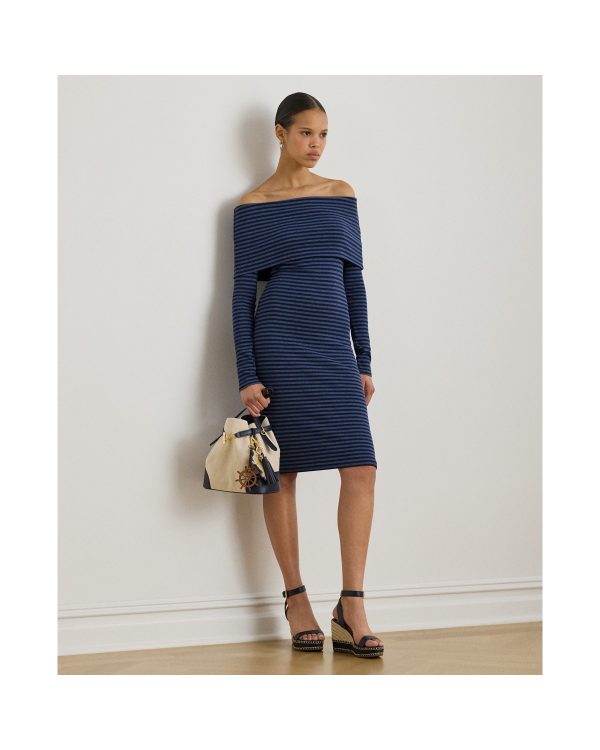Ralph Lauren Striped Ribbed Off-the-Shoulder Dress
