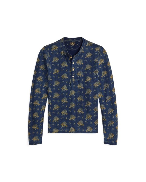 Ralph Lauren Indigo Floral Cotton-Linen Henley