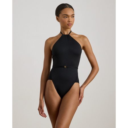 Ralph Lauren Belted High-Neck Halter One-Piece