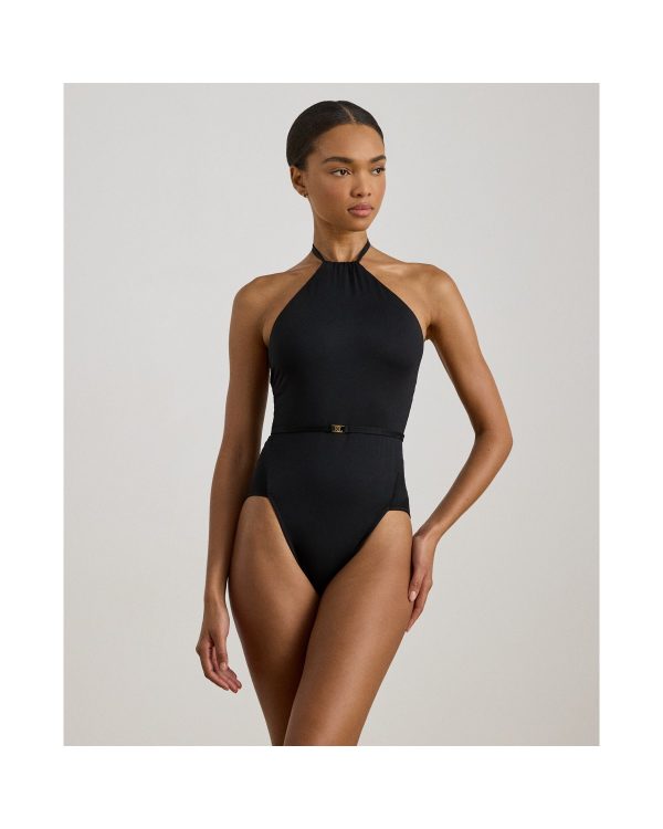 Ralph Lauren Belted High-Neck Halter One-Piece