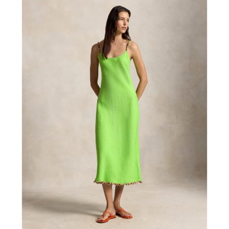 Ralph Lauren Beaded-Trim Linen Slip Dress