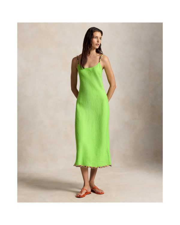 Ralph Lauren Beaded-Trim Linen Slip Dress