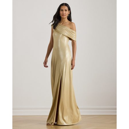 Ralph Lauren Metallic Jersey Off-the-Shoulder Gown