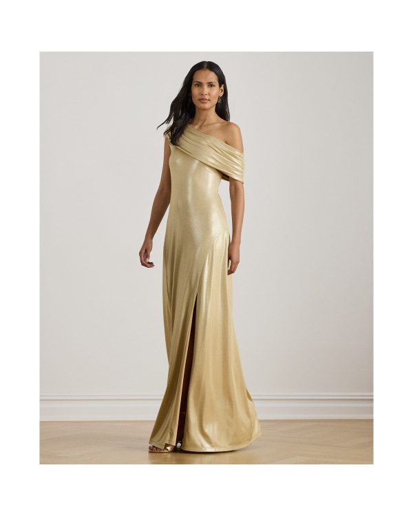 Ralph Lauren Metallic Jersey Off-the-Shoulder Gown