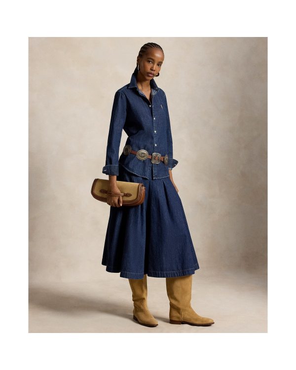 Ralph Lauren Pleated Denim Midi Skirt