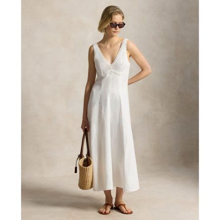 Ralph Lauren Crochet-Trim Linen Dress