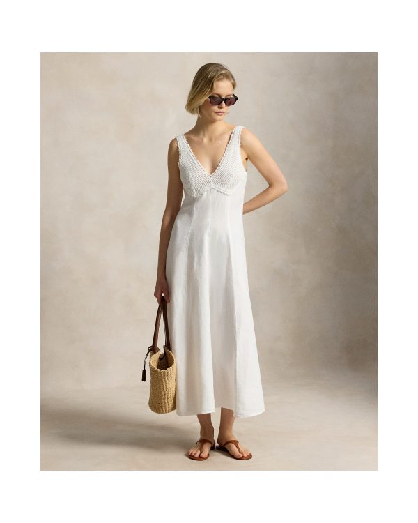 Ralph Lauren Crochet-Trim Linen Dress