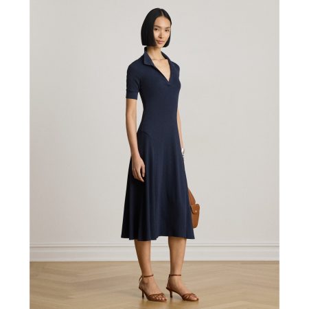 Ralph Lauren Rib-Knit Elbow-Sleeve Polo Dress