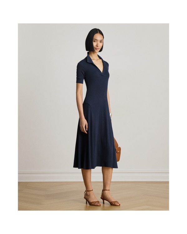 Ralph Lauren Rib-Knit Elbow-Sleeve Polo Dress