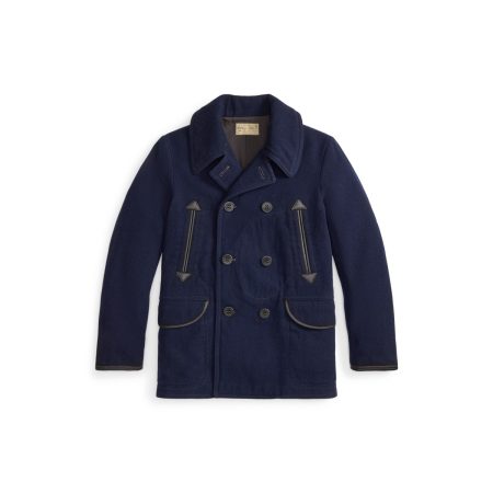 Polo Ralph Lauren Leather Trim Wool Blend Peacoat
