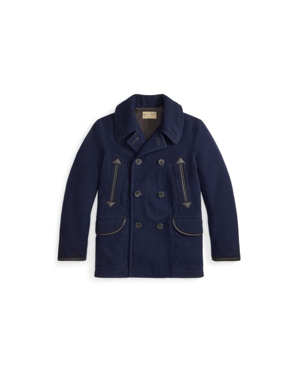 Polo Ralph Lauren Leather Trim Wool Blend Peacoat