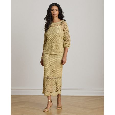 Ralph Lauren Pointelle-Knit Linen-Blend Midi Skirt