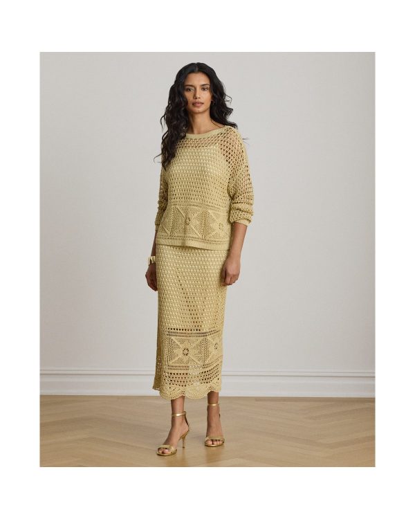 Ralph Lauren Pointelle-Knit Linen-Blend Midi Skirt