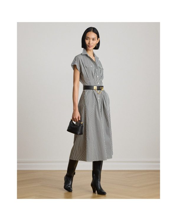 Ralph Lauren Striped Pleated Broadcloth Shirtdress