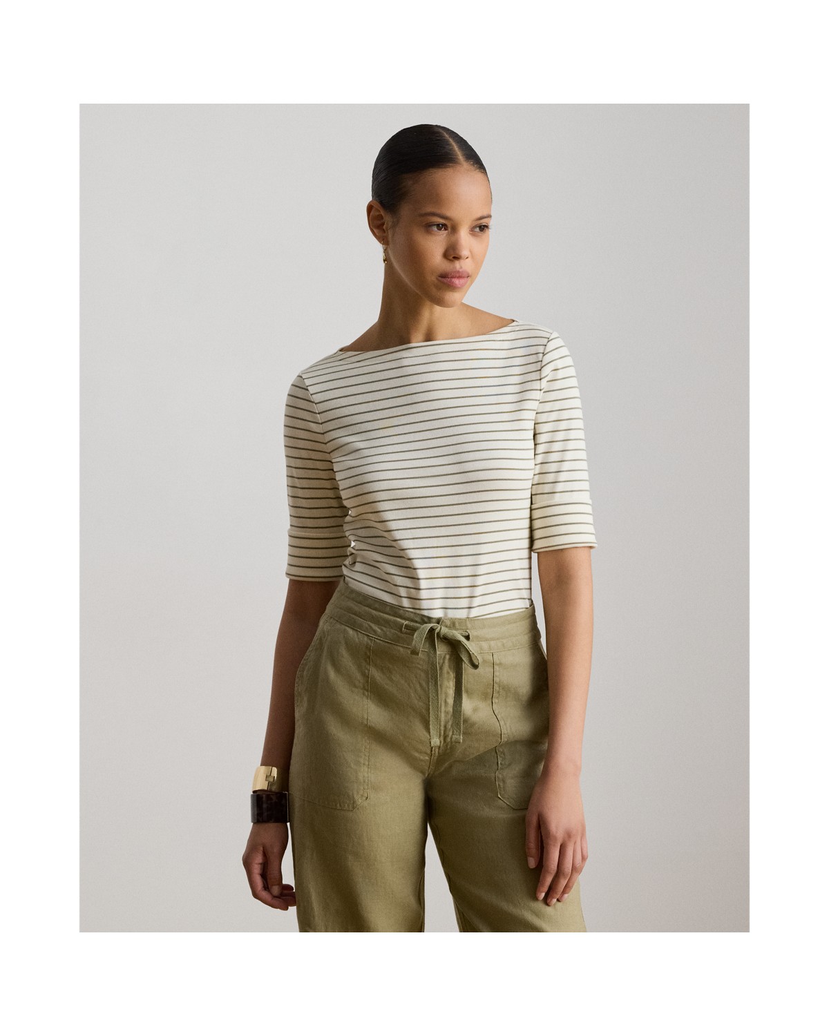 Ralph Lauren Striped Stretch Cotton Boatneck Tee