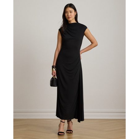 Ralph Lauren Pleated Jersey Boatneck Midi Dress