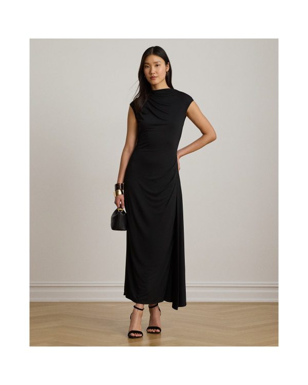 Ralph Lauren Pleated Jersey Boatneck Midi Dress