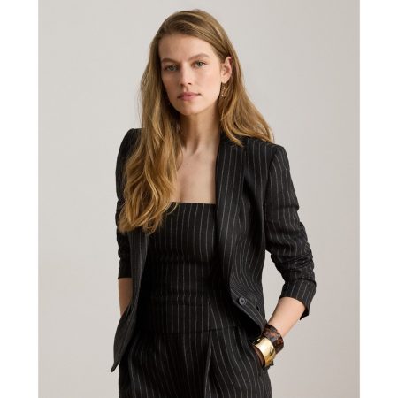Ralph Lauren Chalk-Stripe Linen Canvas Blazer