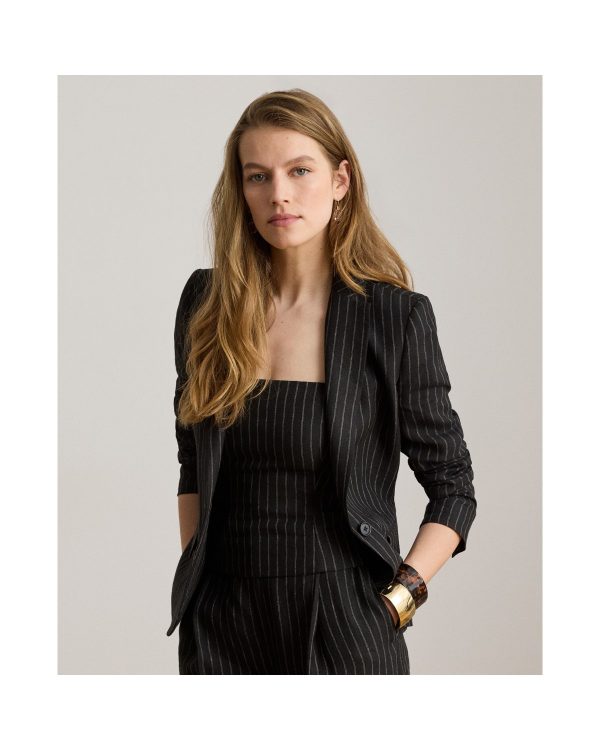 Ralph Lauren Chalk-Stripe Linen Canvas Blazer