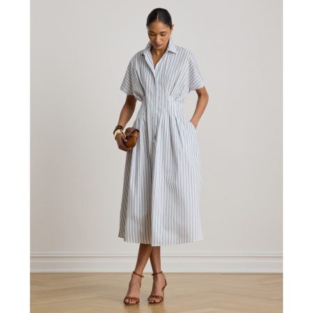 Ralph Lauren Striped Pleated Broadcloth Shirtdress