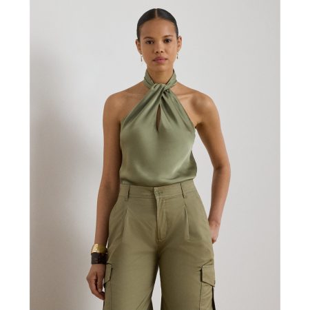 Ralph Lauren Twist-Front Charmeuse Halter Blouse