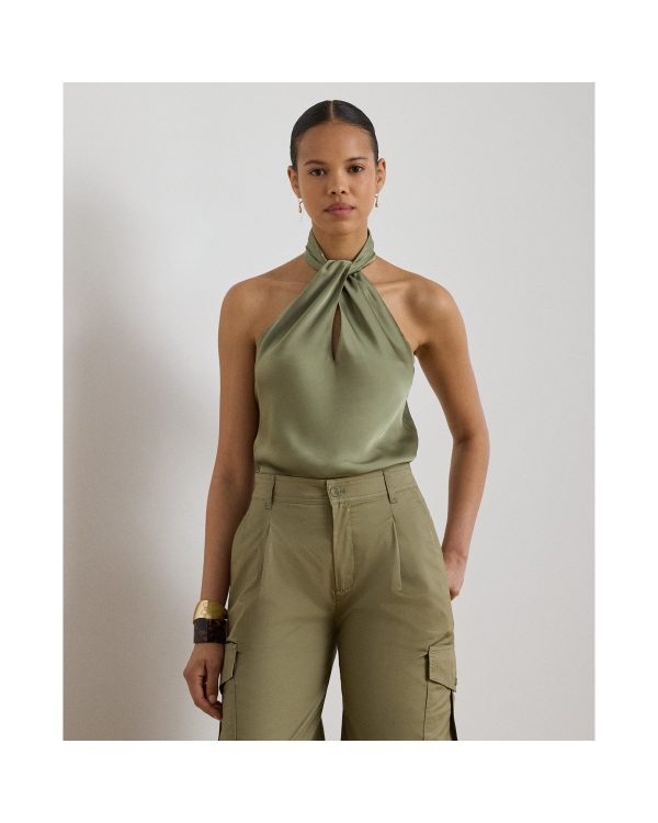 Ralph Lauren Twist-Front Charmeuse Halter Blouse