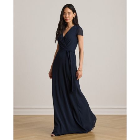 Ralph Lauren Belted Crinkle Georgette Gown