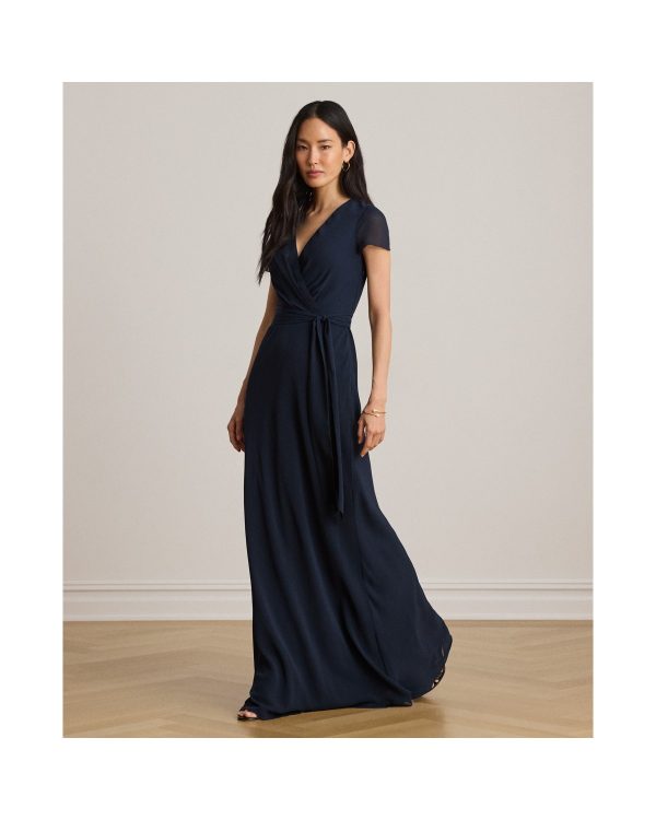 Ralph Lauren Belted Crinkle Georgette Gown