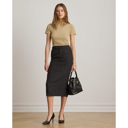 Ralph Lauren Chalk-Stripe Linen Pencil Midi Skirt