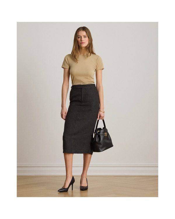 Ralph Lauren Chalk-Stripe Linen Pencil Midi Skirt