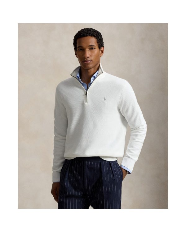 Polo Ralph Lauren Mesh-Knit Cotton Quarter-Zip Sweater