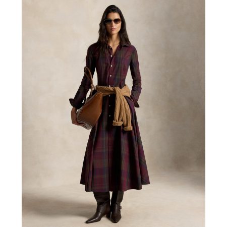 Ralph Lauren Plaid Cotton-Blend Paneled Shirtdress