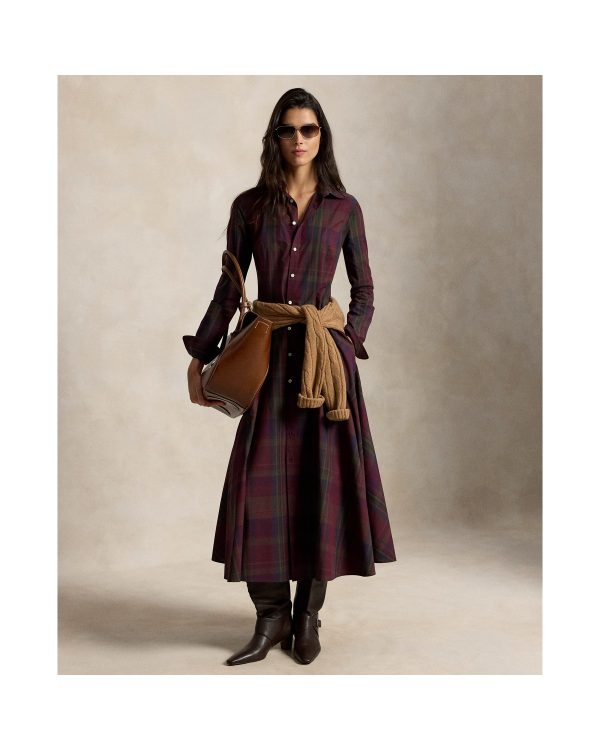 Ralph Lauren Plaid Cotton-Blend Paneled Shirtdress