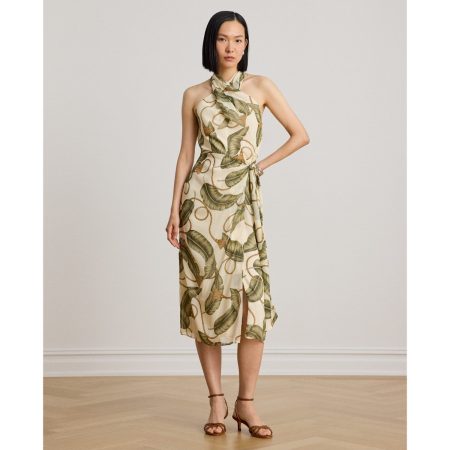 Ralph Lauren Rope-Print Georgette Halter Midi Dress