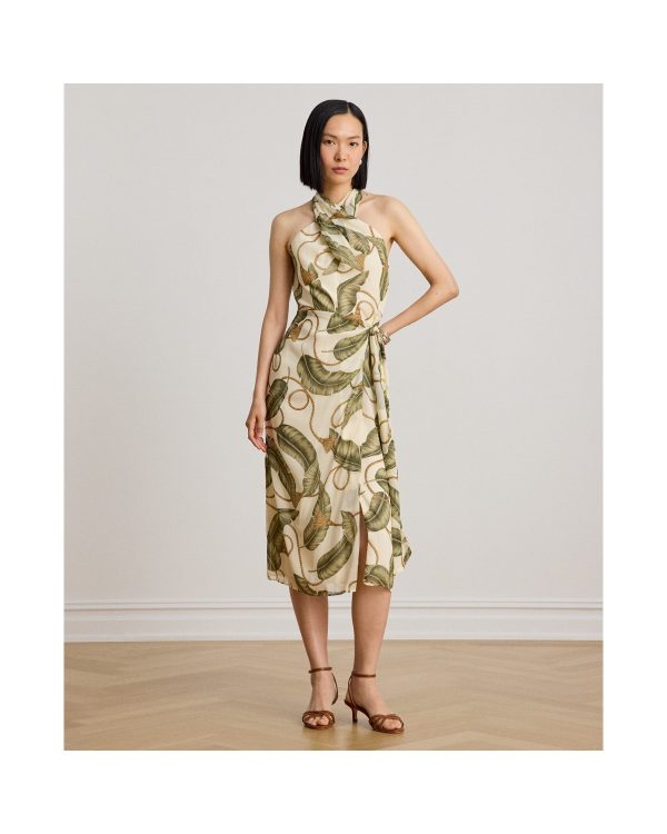 Ralph Lauren Rope-Print Georgette Halter Midi Dress