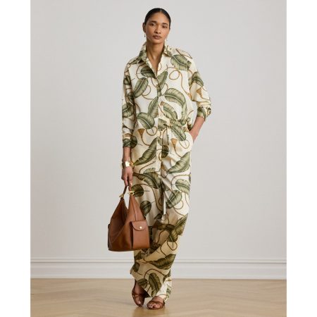 Ralph Lauren Rope-Print Twill Wide-Leg Pant