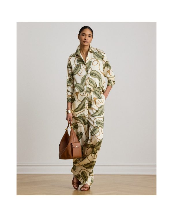Ralph Lauren Rope-Print Twill Wide-Leg Pant