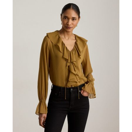Ralph Lauren Ruffle-Trim Crinkle Georgette Blouse