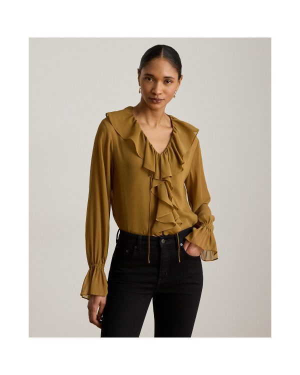 Ralph Lauren Ruffle-Trim Crinkle Georgette Blouse