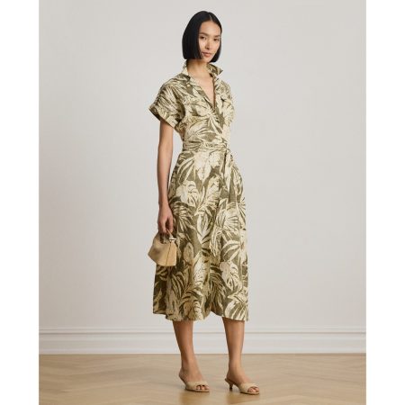 Ralph Lauren Palm-Frond-Print Linen Camp Shirtdress