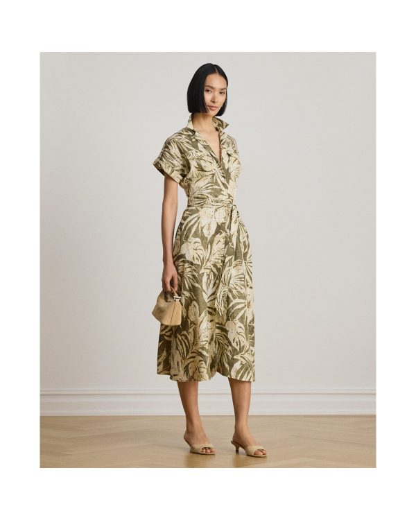 Ralph Lauren Palm-Frond-Print Linen Camp Shirtdress