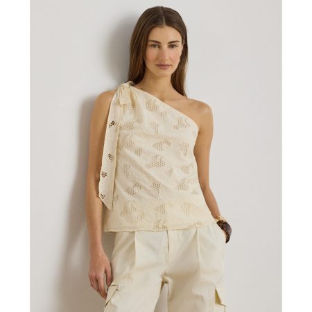 Ralph Lauren Floral-Eyelet Voile One-Shoulder Blouse