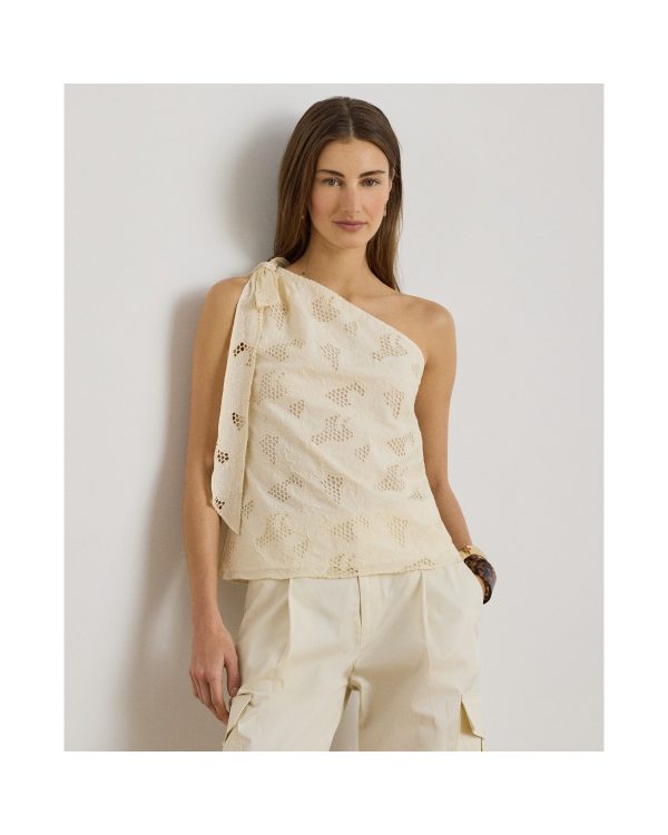 Ralph Lauren Floral-Eyelet Voile One-Shoulder Blouse