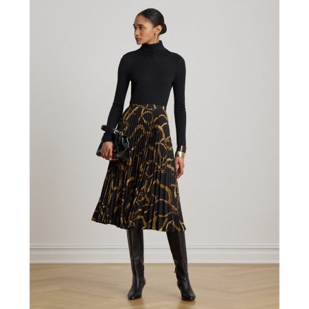 Ralph Lauren Belting-Print Pleated Crepe Skirt